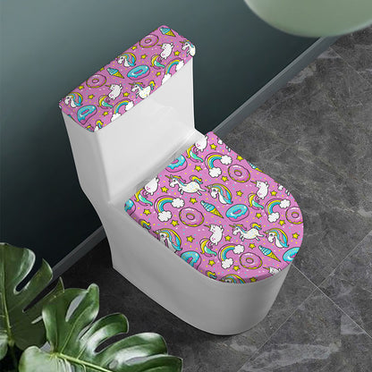 Pink Girly Unicorn Donut Pattern Print Toilet Lid And Tank Cover Set