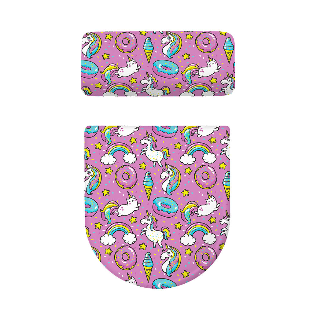 Pink Girly Unicorn Donut Pattern Print Toilet Lid And Tank Cover Set