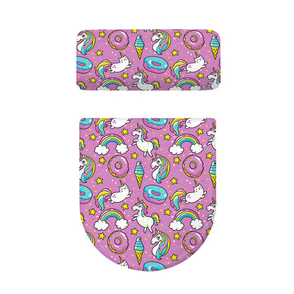 Pink Girly Unicorn Donut Pattern Print Toilet Lid And Tank Cover Set