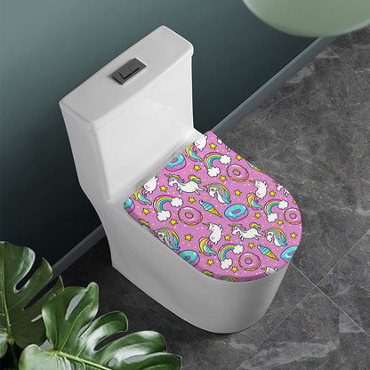 Pink Girly Unicorn Donut Pattern Print Toilet Lid Cover