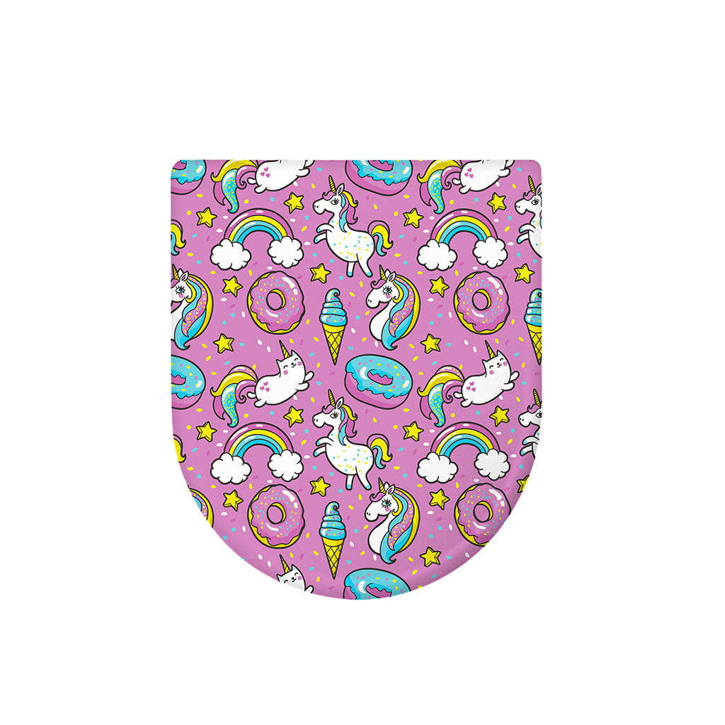 Pink Girly Unicorn Donut Pattern Print Toilet Lid Cover
