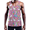 Pink Girly Unicorn Donut Pattern Print Men's Workout Tank Top