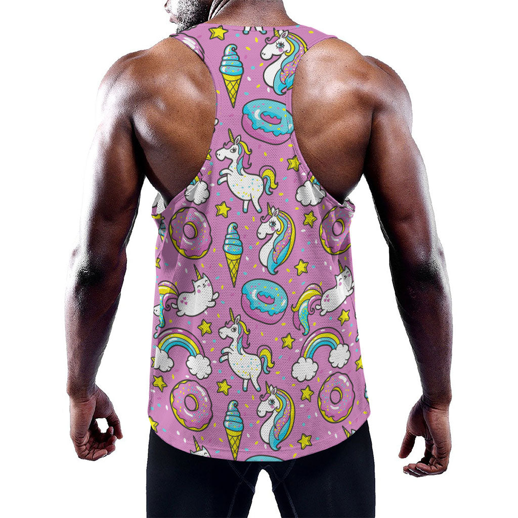 Pink Girly Unicorn Donut Pattern Print Training Tank Top