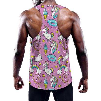 Pink Girly Unicorn Donut Pattern Print Training Tank Top