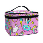 Pink Girly Unicorn Donut Pattern Print Travel Makeup Bag