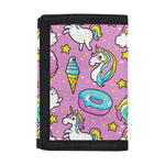 Pink Girly Unicorn Donut Pattern Print Trifold Wallet