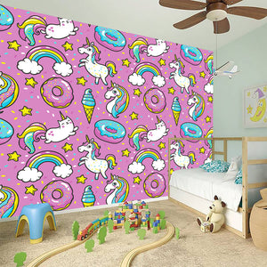 Pink Girly Unicorn Donut Pattern Print Wall Sticker