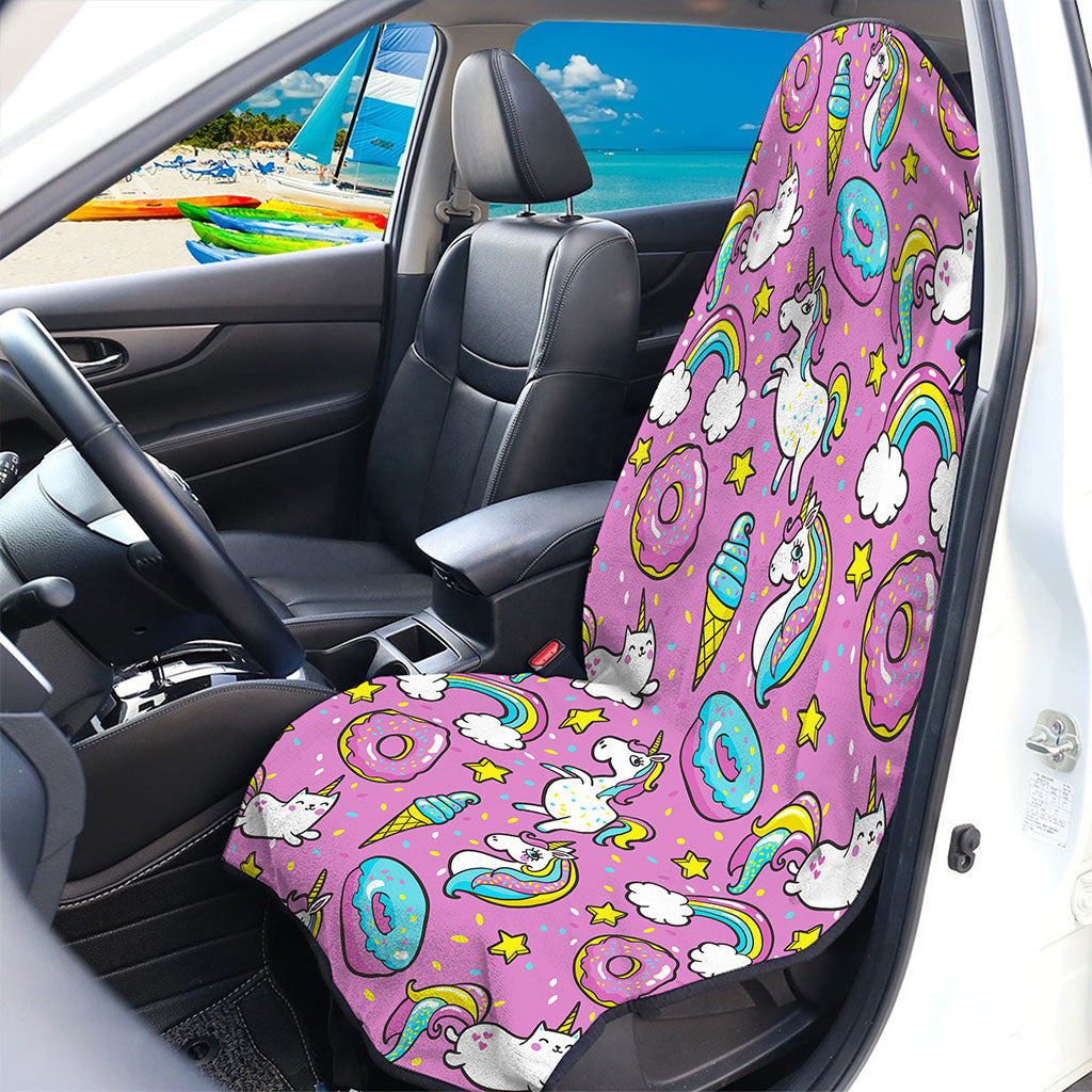 Pink Girly Unicorn Donut Pattern Print Waterproof Car Seat Cover