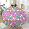 Pink Girly Unicorn Donut Pattern Print Waterproof Round Tablecloth