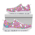 Pink Girly Unicorn Donut Pattern Print White Running Shoes