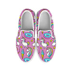 Pink Girly Unicorn Donut Pattern Print White Slip On Sneakers