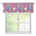 Pink Girly Unicorn Donut Pattern Print Window Valance