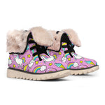 Pink Girly Unicorn Donut Pattern Print Winter Boots