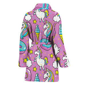 Pink Girly Unicorn Donut Pattern Print Women's Bathrobe