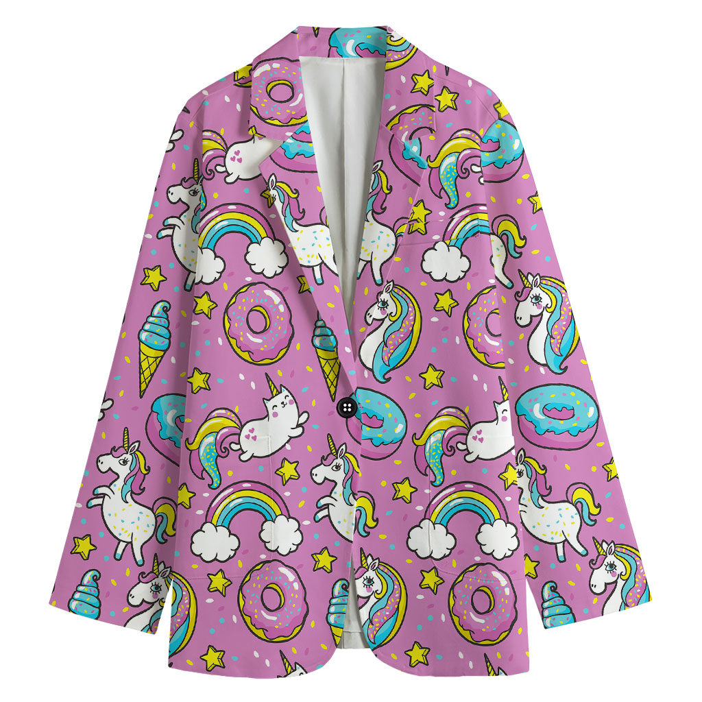 Pink Girly Unicorn Donut Pattern Print Women's Blazer