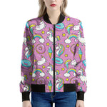 Pink Girly Unicorn Donut Pattern Print Women's Bomber Jacket