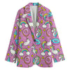 Pink Girly Unicorn Donut Pattern Print Women's Cotton Blazer