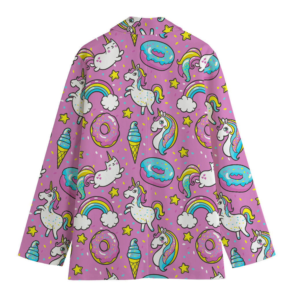 Pink Girly Unicorn Donut Pattern Print Women's Cotton Blazer