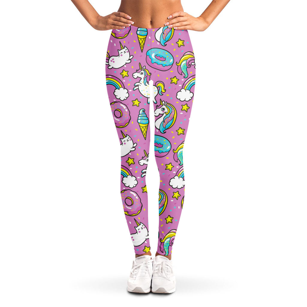 Pink Girly Unicorn Donut Pattern Print Women's Leggings