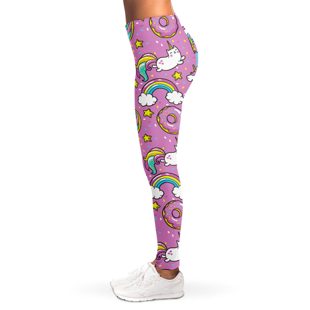 Pink Girly Unicorn Donut Pattern Print Women's Leggings