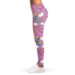 Pink Girly Unicorn Donut Pattern Print Women's Leggings