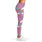 Pink Girly Unicorn Donut Pattern Print Women's Leggings