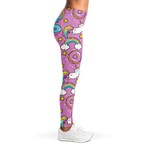 Pink Girly Unicorn Donut Pattern Print Women's Leggings