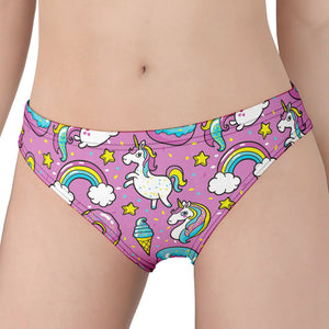 Pink Girly Unicorn Donut Pattern Print Women's Panties