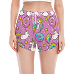 Pink Girly Unicorn Donut Pattern Print Women's Split Running Shorts