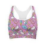 Pink Girly Unicorn Donut Pattern Print Women's Sports Bra