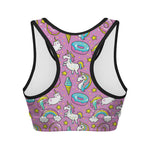 Pink Girly Unicorn Donut Pattern Print Women's Sports Bra