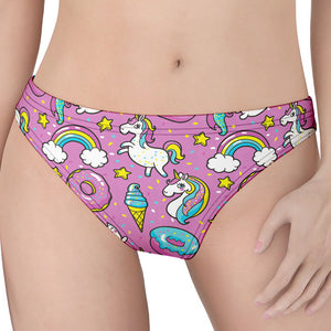 Pink Girly Unicorn Donut Pattern Print Women's Thong