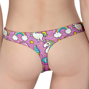 Pink Girly Unicorn Donut Pattern Print Women's Thong