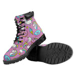 Pink Girly Unicorn Donut Pattern Print Work Boots