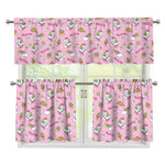 Pink Girly Unicorn Pattern Print 3 Piece Kitchen Curtains