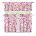 Pink Girly Unicorn Pattern Print 3 Piece Kitchen Curtains