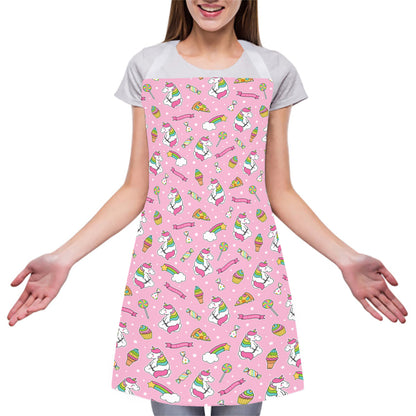 Pink Girly Unicorn Pattern Print Adjustable Apron