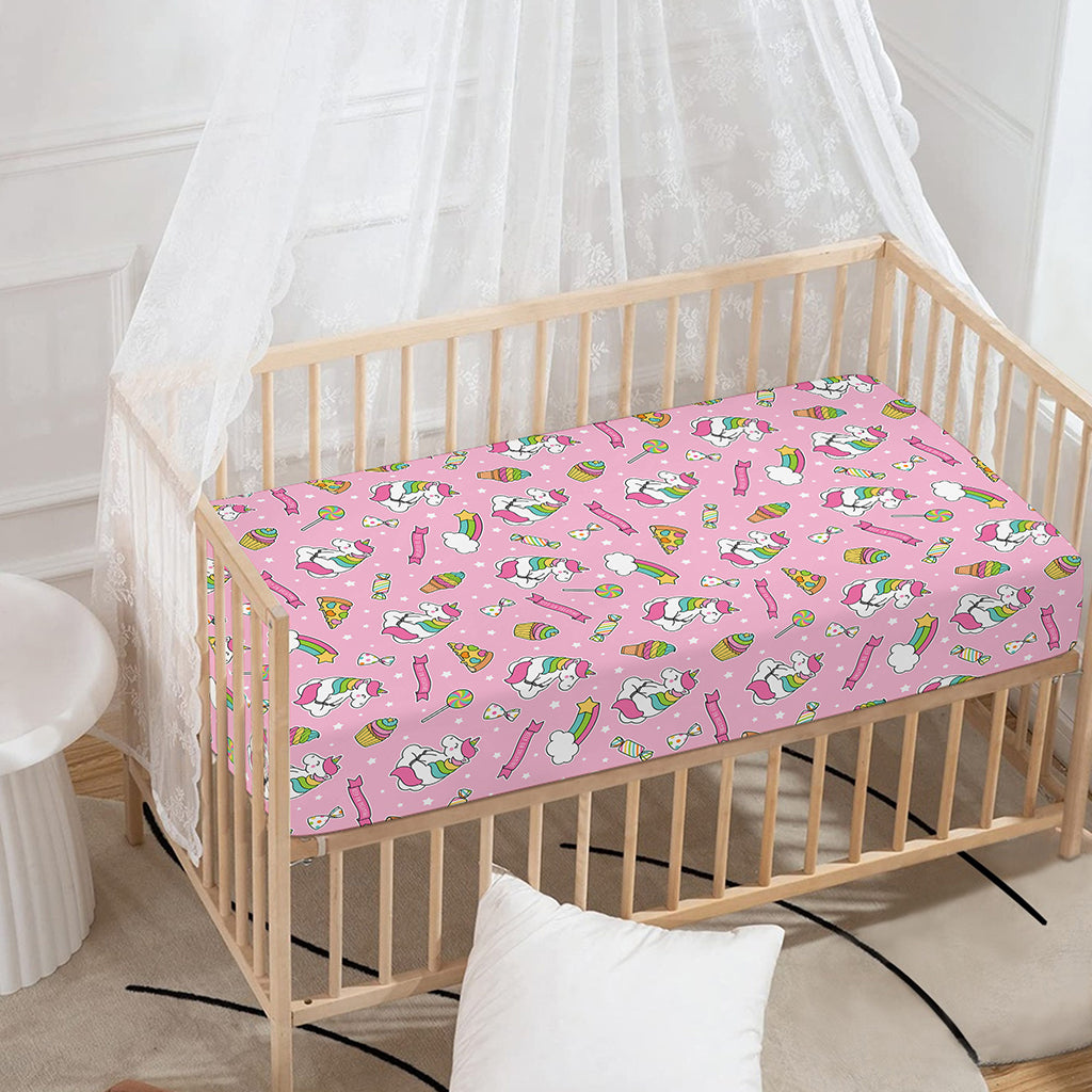 Pink Girly Unicorn Pattern Print Baby Crib Sheet