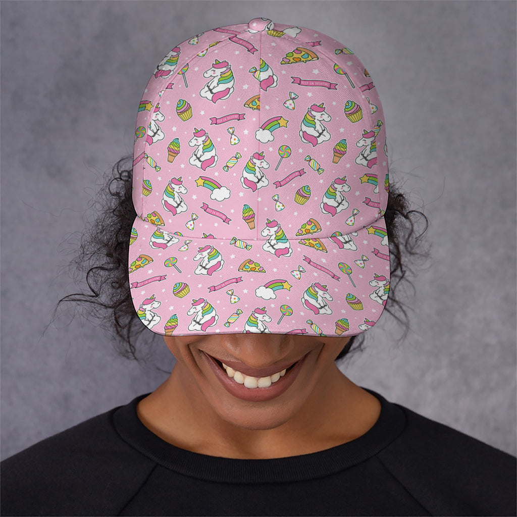 Pink Girly Unicorn Pattern Print Baseball Cap