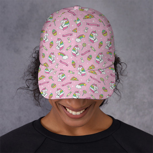 Pink Girly Unicorn Pattern Print Baseball Cap