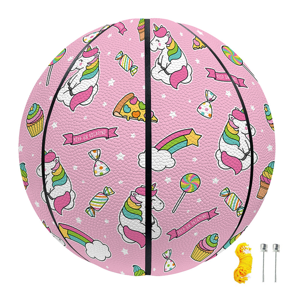 Pink Girly Unicorn Pattern Print Basketball