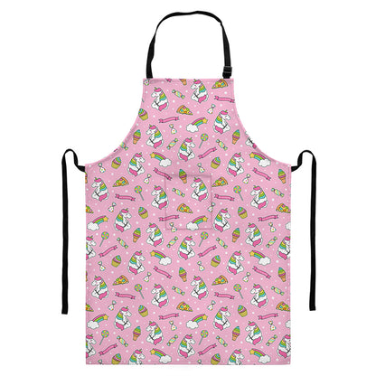 Pink Girly Unicorn Pattern Print Bib Apron With Pocket