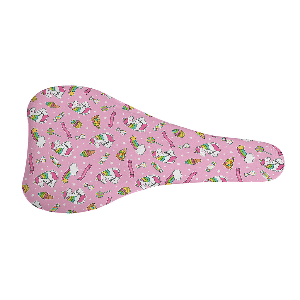 Pink Girly Unicorn Pattern Print Bicycle Seat Cover