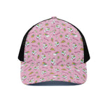 Pink Girly Unicorn Pattern Print Black Mesh Trucker Cap