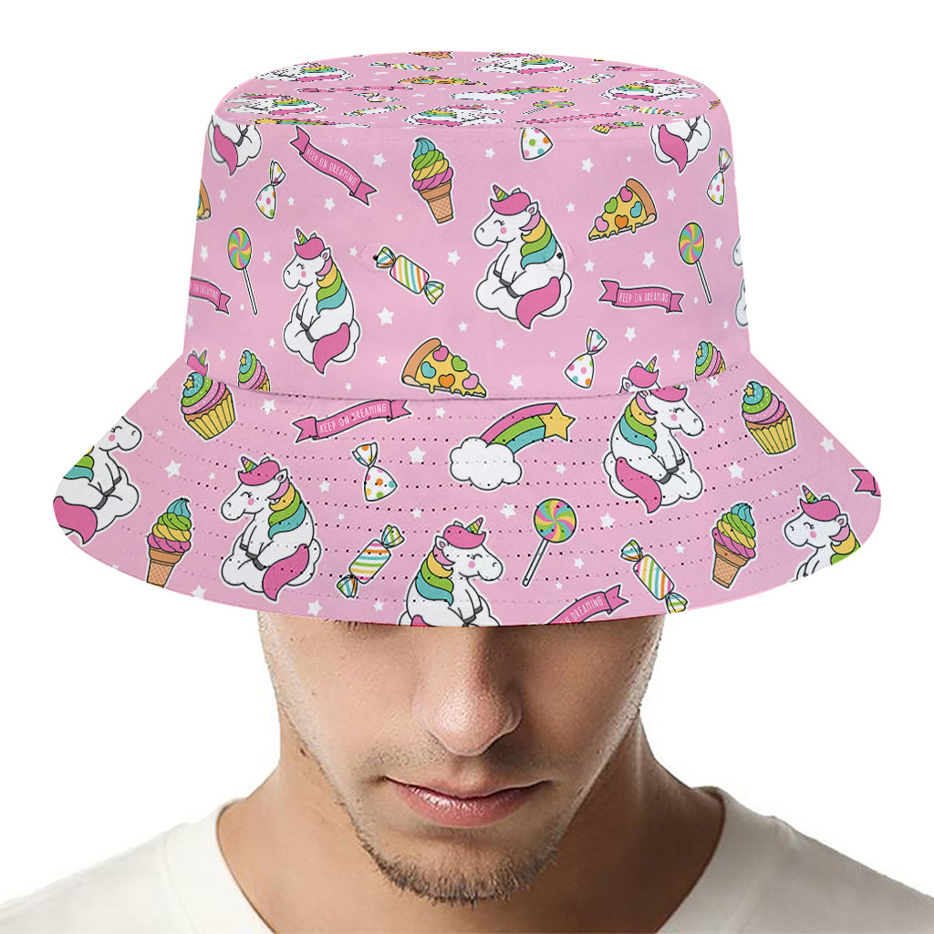 Pink Girly Unicorn Pattern Print Bucket Hat