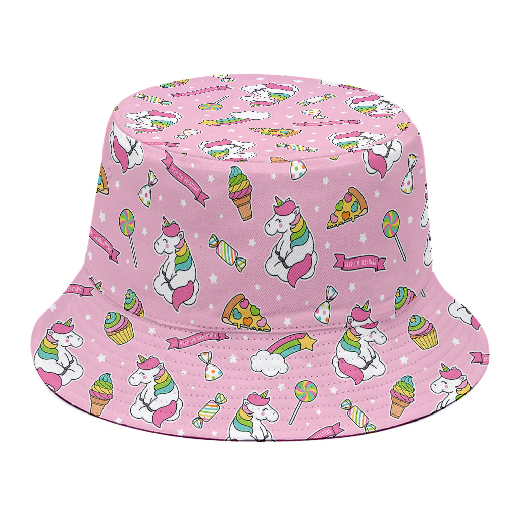 Pink Girly Unicorn Pattern Print Bucket Hat