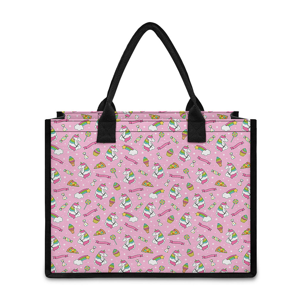 Pink Girly Unicorn Pattern Print Canvas Tote Bag