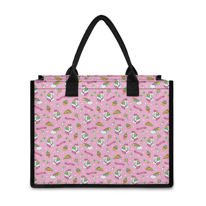 Pink Girly Unicorn Pattern Print Canvas Tote Bag