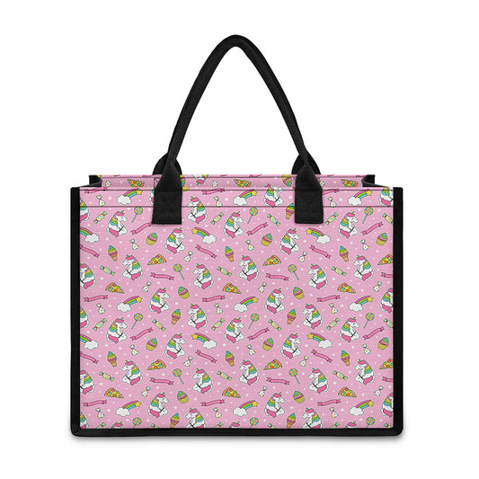 Pink Girly Unicorn Pattern Print Canvas Tote Bag