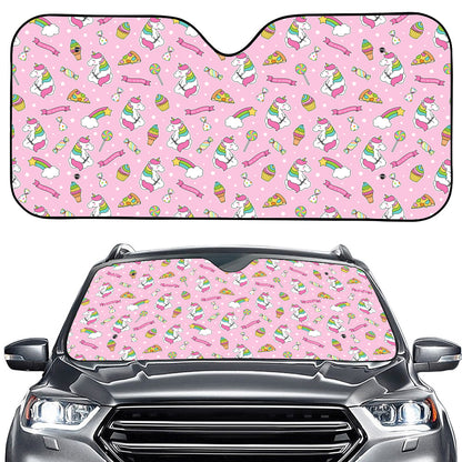 Pink Girly Unicorn Pattern Print Car Windshield Sun Shade